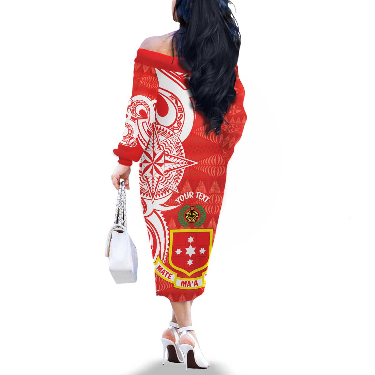 Personalised Kolisi Tonga Family Matching Off The Shoulder Long Sleeve Dress and Hawaiian Shirt Mate Maa Tonga Ngatu Pattern LT14 - Polynesian Pride