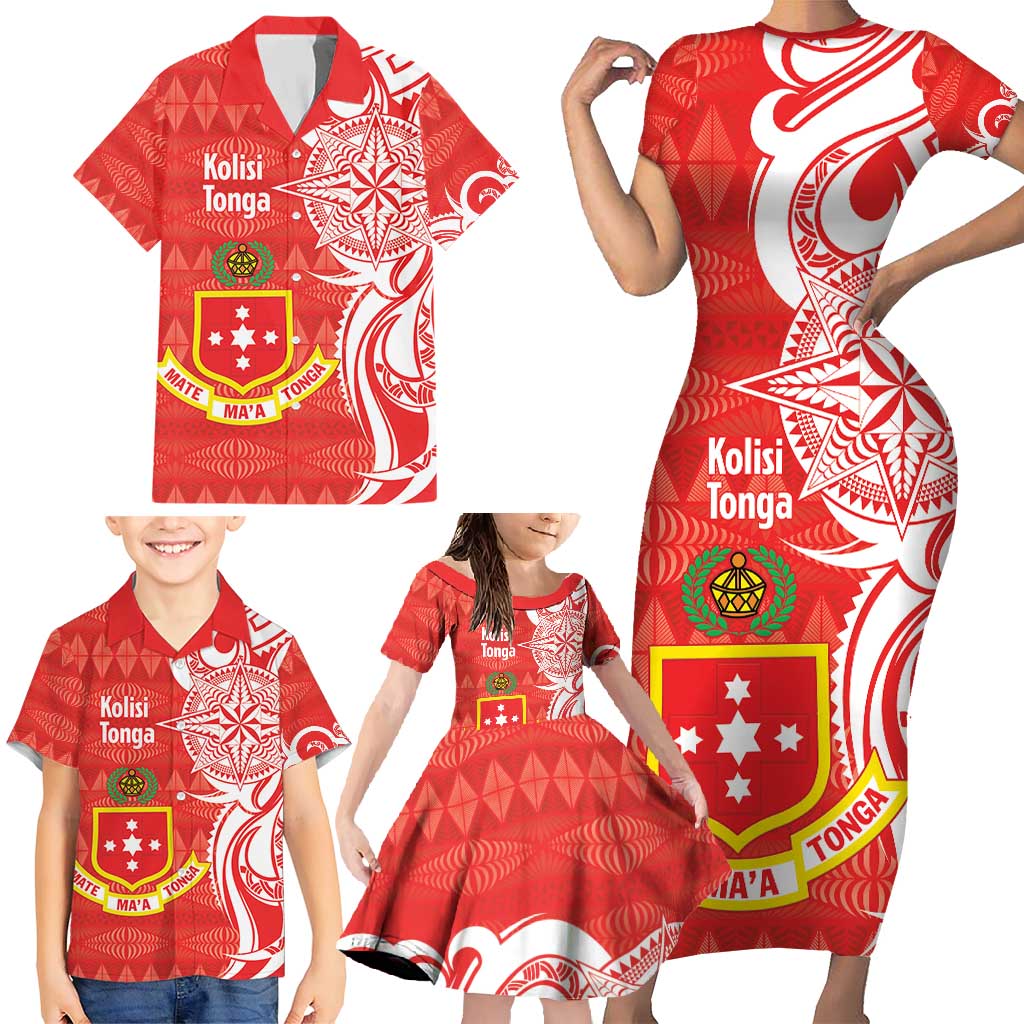 Personalised Kolisi Tonga Family Matching Short Sleeve Bodycon Dress and Hawaiian Shirt Mate Maa Tonga Ngatu Pattern LT14 - Polynesian Pride
