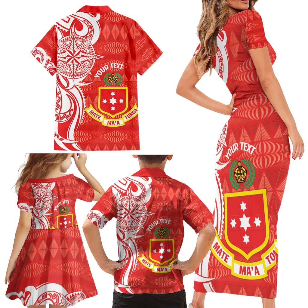 Personalised Kolisi Tonga Family Matching Short Sleeve Bodycon Dress and Hawaiian Shirt Mate Maa Tonga Ngatu Pattern LT14 - Polynesian Pride