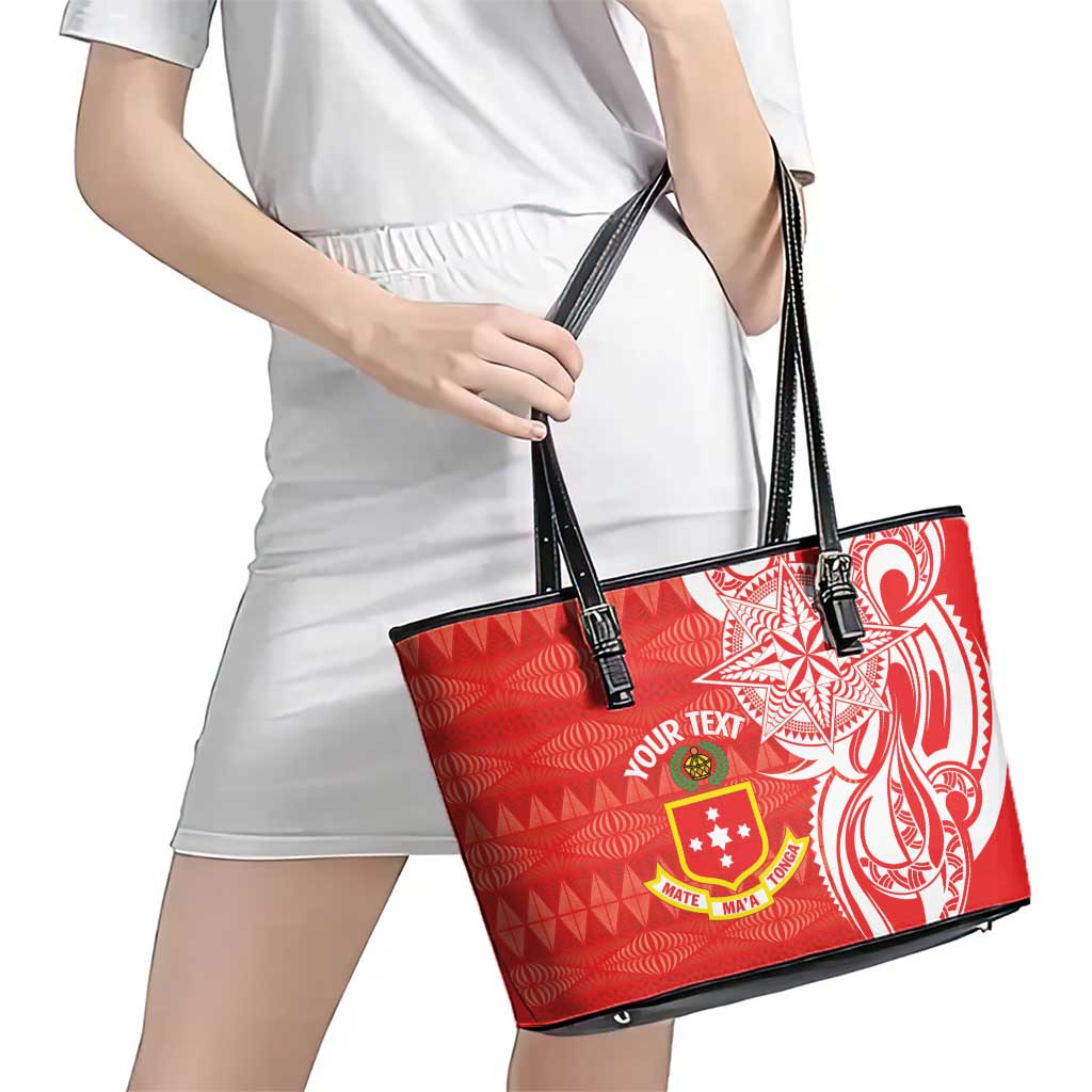 Personalised Kolisi Tonga Leather Tote Bag Mate Maa Tonga Ngatu Pattern - Polynesian Pride