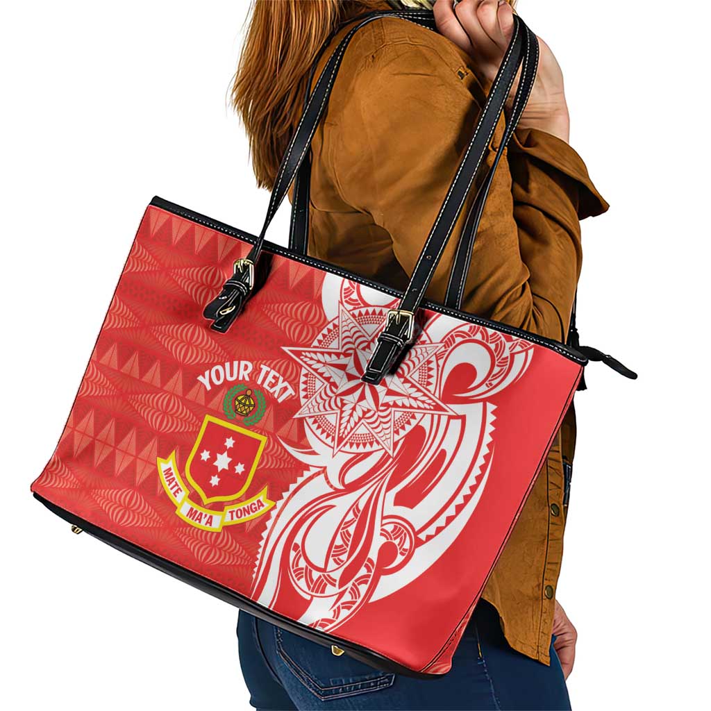 Personalised Kolisi Tonga Leather Tote Bag Mate Maa Tonga Ngatu Pattern - Polynesian Pride
