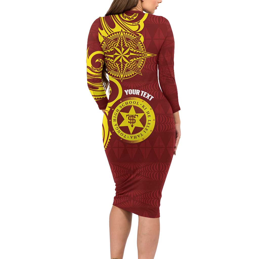 Personalised Tonga High School Family Matching Long Sleeve Bodycon Dress and Hawaiian Shirt THS Tongan Ngatu Pattern LT14 - Polynesian Pride