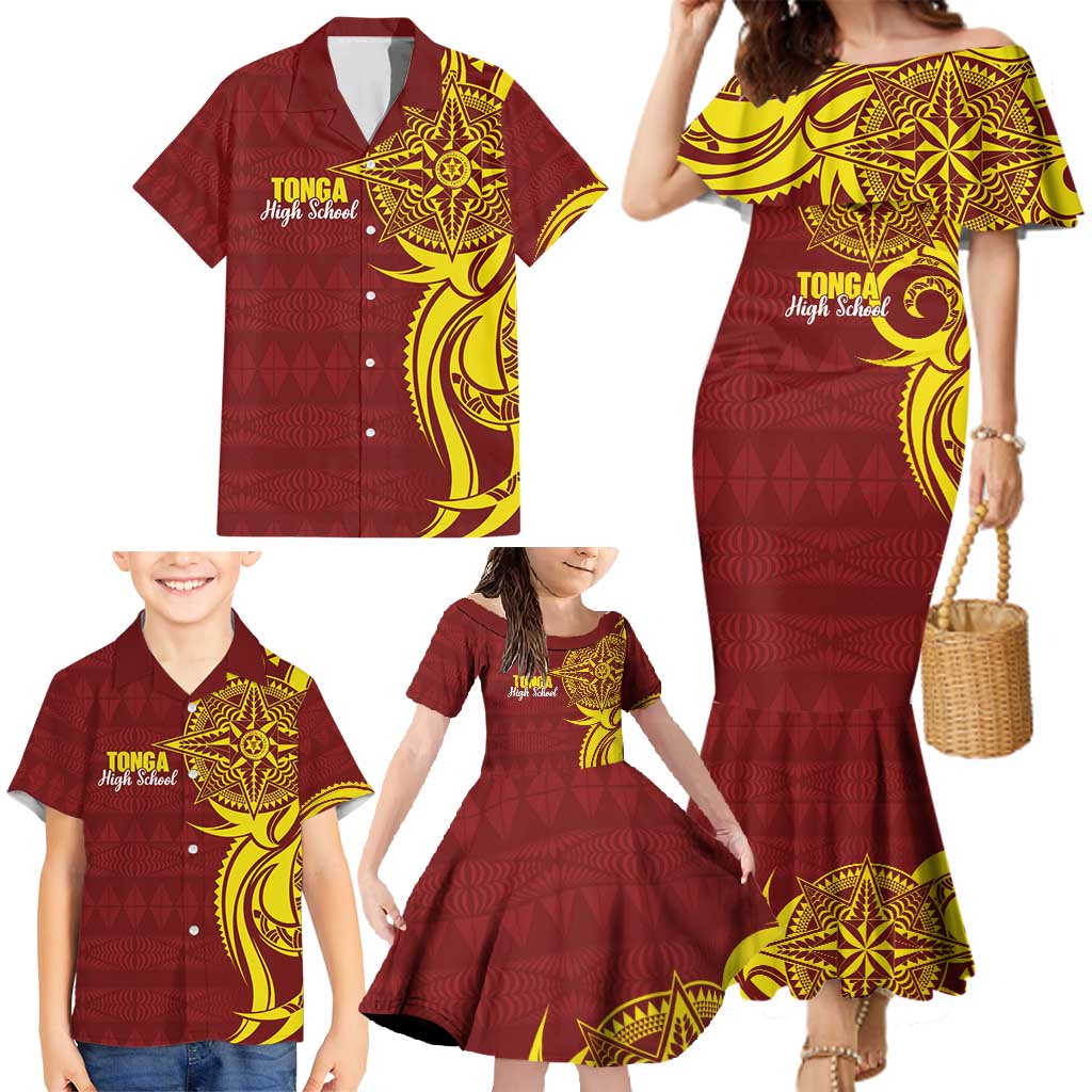 Personalised Tonga High School Family Matching Mermaid Dress and Hawaiian Shirt THS Tongan Ngatu Pattern LT14 - Polynesian Pride