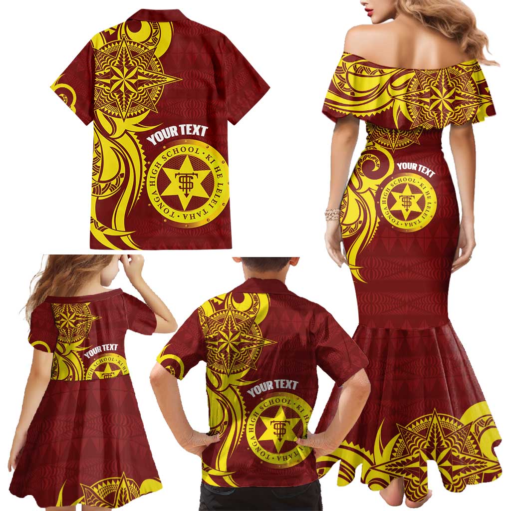Personalised Tonga High School Family Matching Mermaid Dress and Hawaiian Shirt THS Tongan Ngatu Pattern LT14 - Polynesian Pride