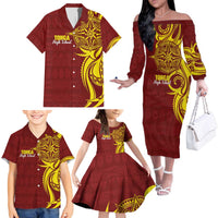 Personalised Tonga High School Family Matching Off The Shoulder Long Sleeve Dress and Hawaiian Shirt THS Tongan Ngatu Pattern LT14 - Polynesian Pride