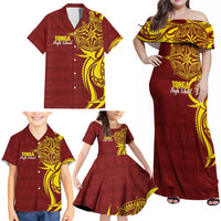 Personalised Tonga High School Family Matching Off Shoulder Maxi Dress and Hawaiian Shirt THS Tongan Ngatu Pattern LT14 - Polynesian Pride