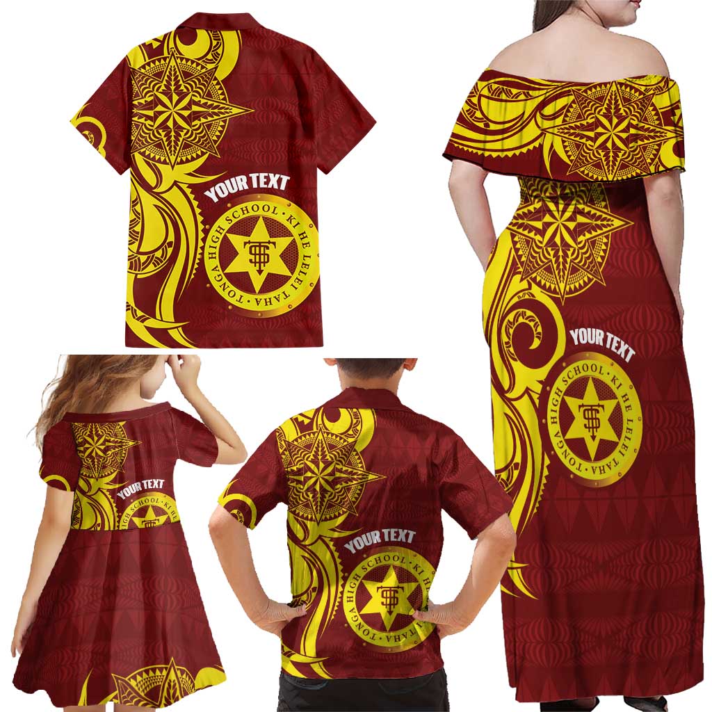 Personalised Tonga High School Family Matching Off Shoulder Maxi Dress and Hawaiian Shirt THS Tongan Ngatu Pattern LT14 - Polynesian Pride
