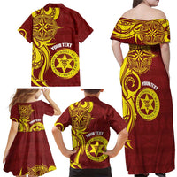 Personalised Tonga High School Family Matching Off Shoulder Maxi Dress and Hawaiian Shirt THS Tongan Ngatu Pattern LT14 - Polynesian Pride