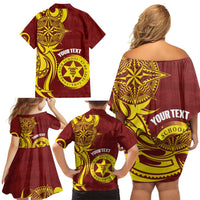 Personalised Tonga High School Family Matching Off Shoulder Short Dress and Hawaiian Shirt THS Tongan Ngatu Pattern LT14 - Polynesian Pride
