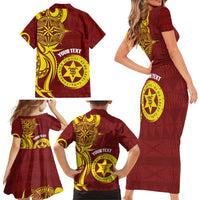 Personalised Tonga High School Family Matching Short Sleeve Bodycon Dress and Hawaiian Shirt THS Tongan Ngatu Pattern LT14 - Polynesian Pride