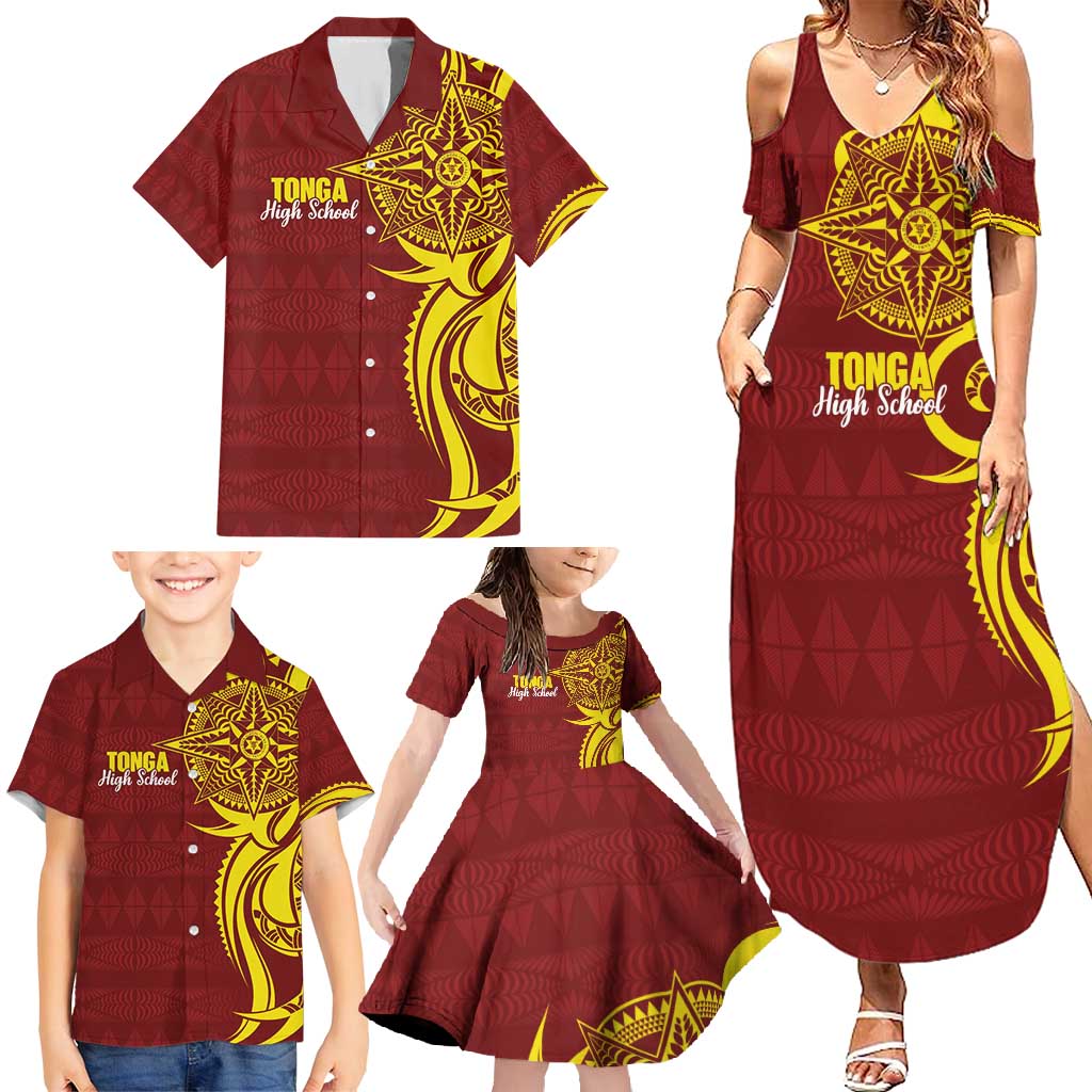 Personalised Tonga High School Family Matching Summer Maxi Dress and Hawaiian Shirt THS Tongan Ngatu Pattern LT14 - Polynesian Pride