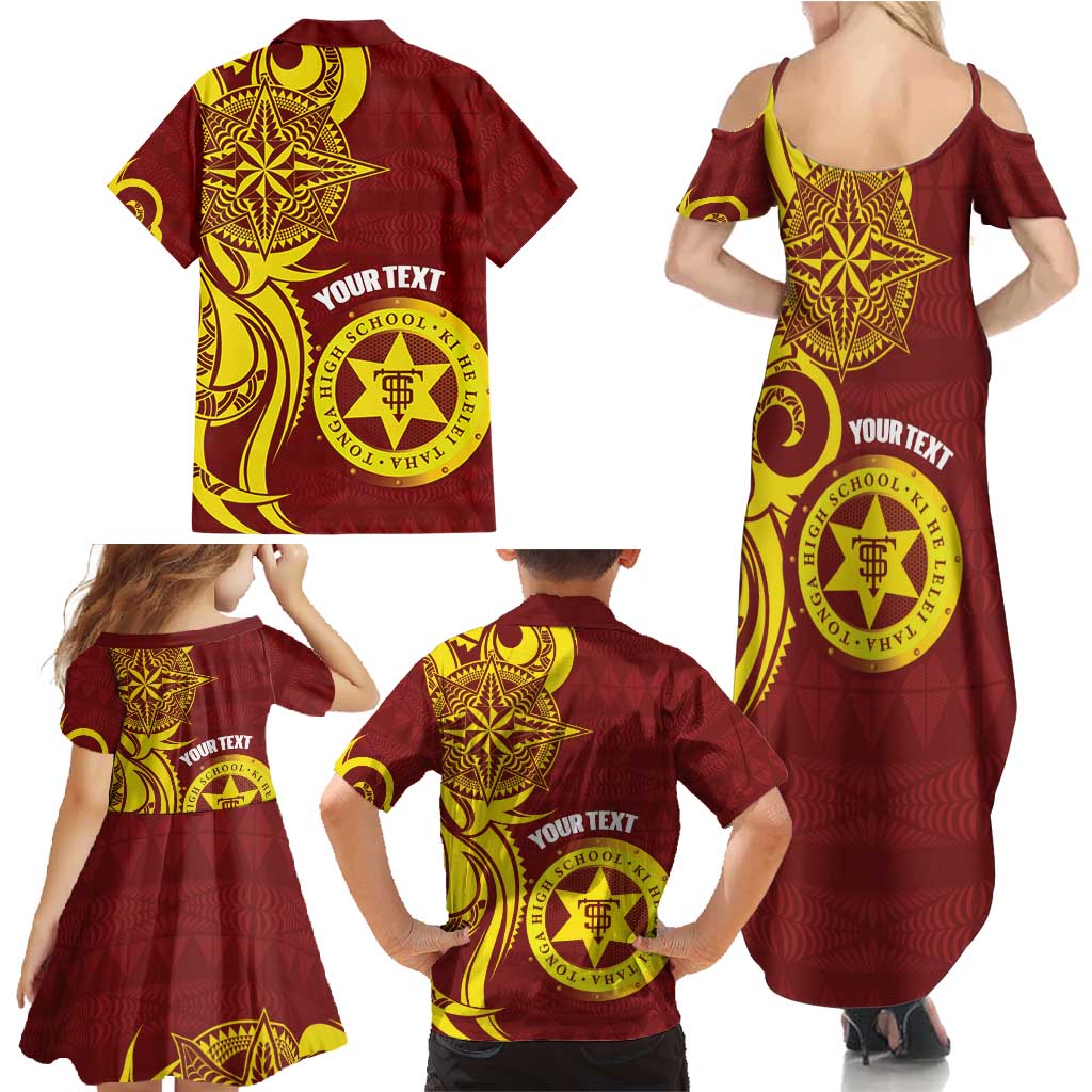 Personalised Tonga High School Family Matching Summer Maxi Dress and Hawaiian Shirt THS Tongan Ngatu Pattern LT14 - Polynesian Pride