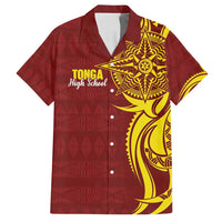 Personalised Tonga High School Family Matching Summer Maxi Dress and Hawaiian Shirt THS Tongan Ngatu Pattern LT14 Dad's Shirt - Short Sleeve Maroon - Polynesian Pride