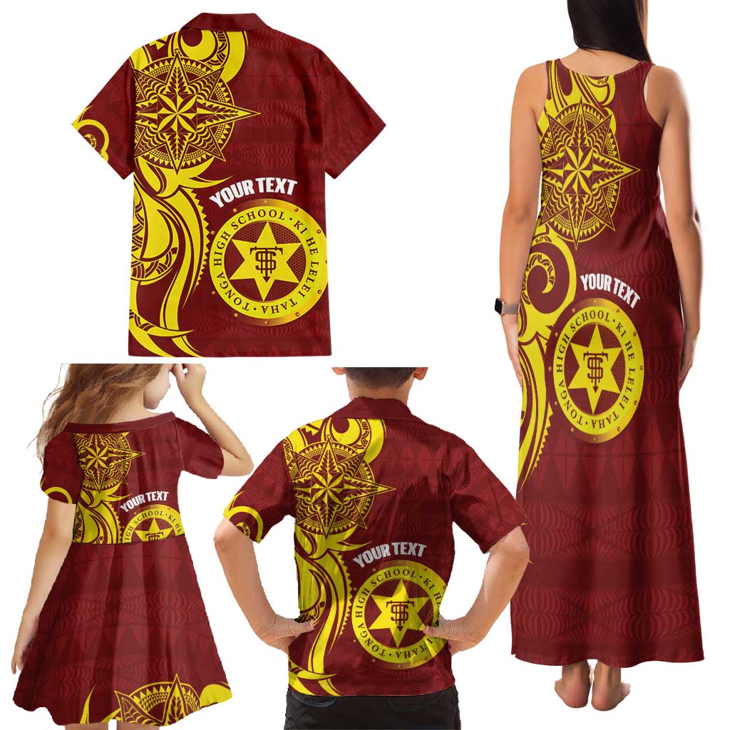 Personalised Tonga High School Family Matching Tank Maxi Dress and Hawaiian Shirt THS Tongan Ngatu Pattern LT14 - Polynesian Pride