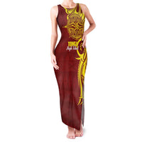 Personalised Tonga High School Family Matching Tank Maxi Dress and Hawaiian Shirt THS Tongan Ngatu Pattern LT14 Mom's Dress Maroon - Polynesian Pride