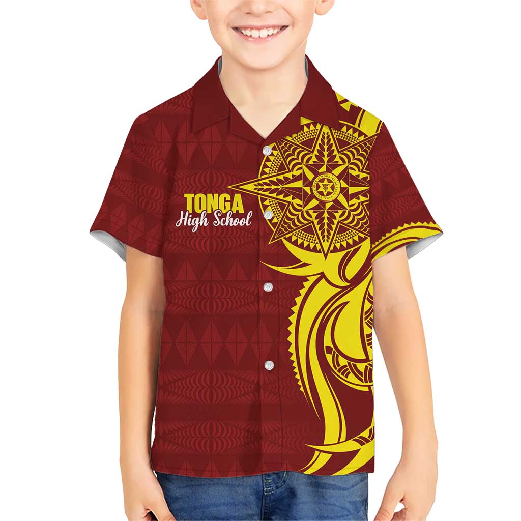Personalised Tonga High School Kid Hawaiian Shirt THS Tongan Ngatu Pattern LT14 Kid Maroon - Polynesian Pride