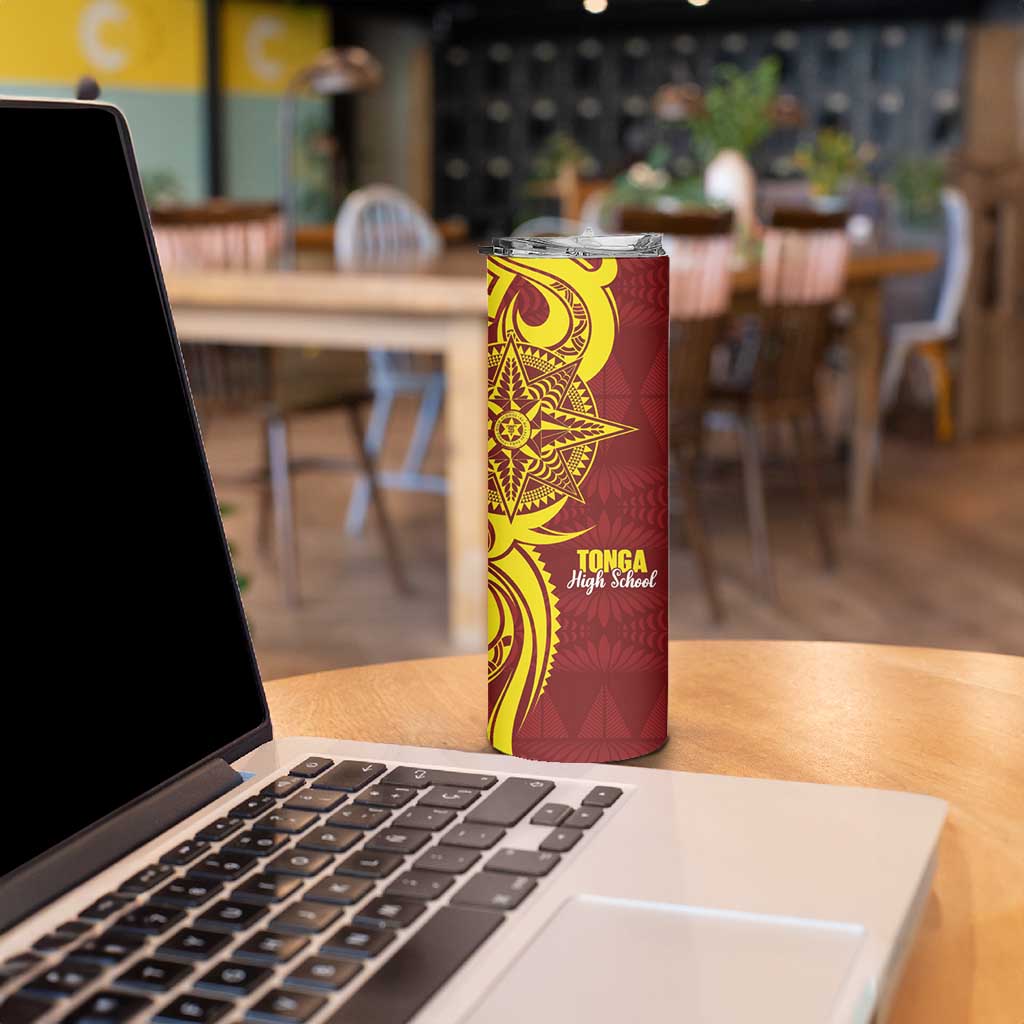 Personalised Tonga High School Skinny Tumbler THS Tongan Ngatu Pattern - Polynesian Pride