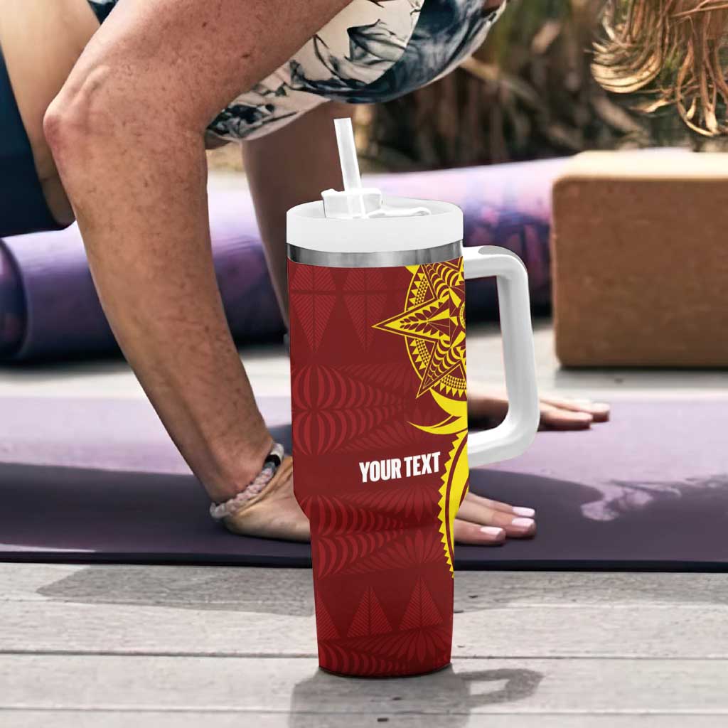Personalised Tonga High School Tumbler With Handle THS Tongan Ngatu Pattern - Polynesian Pride