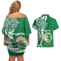 Personalised Liahona - Saineha High School Couples Matching Off Shoulder Short Dress and Hawaiian Shirt Tongan Ngatu Pattern LT14 - Polynesian Pride