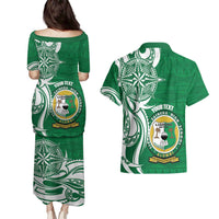 Personalised Liahona - Saineha High School Couples Matching Puletasi and Hawaiian Shirt Tongan Ngatu Pattern LT14 - Polynesian Pride