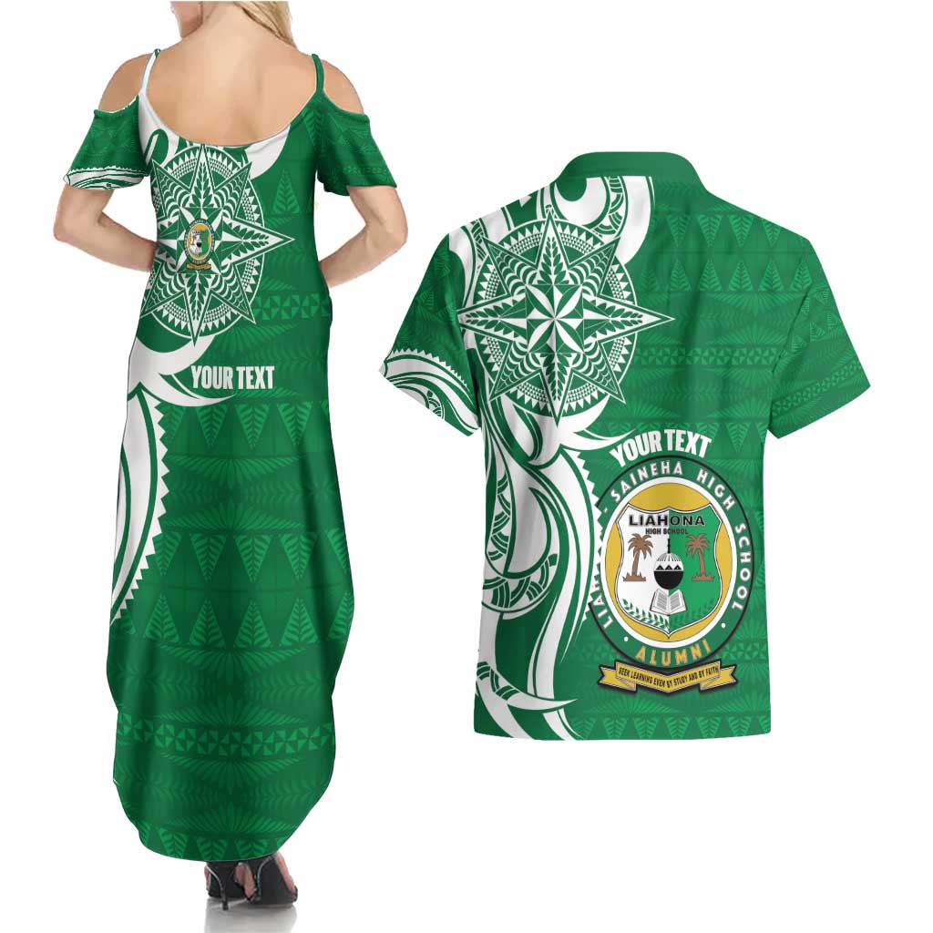Personalised Liahona - Saineha High School Couples Matching Summer Maxi Dress and Hawaiian Shirt Tongan Ngatu Pattern LT14 - Polynesian Pride