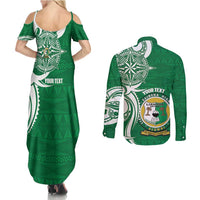 Personalised Liahona - Saineha High School Couples Matching Summer Maxi Dress and Long Sleeve Button Shirt Tongan Ngatu Pattern LT14 - Polynesian Pride
