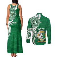Personalised Liahona - Saineha High School Couples Matching Tank Maxi Dress and Long Sleeve Button Shirt Tongan Ngatu Pattern LT14 - Polynesian Pride