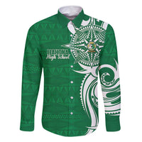 Personalised Liahona - Saineha High School Family Matching Long Sleeve Bodycon Dress and Hawaiian Shirt Tongan Ngatu Pattern LT14 Dad's Shirt - Long Sleeve Green - Polynesian Pride