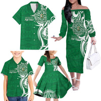 Personalised Liahona - Saineha High School Family Matching Off The Shoulder Long Sleeve Dress and Hawaiian Shirt Tongan Ngatu Pattern LT14 - Polynesian Pride