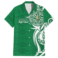 Personalised Liahona - Saineha High School Family Matching Off Shoulder Maxi Dress and Hawaiian Shirt Tongan Ngatu Pattern LT14 Dad's Shirt - Short Sleeve Green - Polynesian Pride