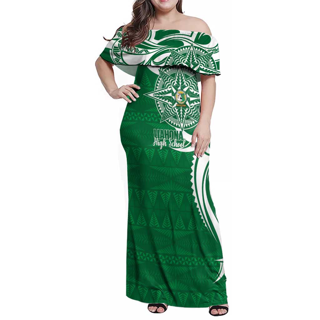 Personalised Liahona - Saineha High School Family Matching Off Shoulder Maxi Dress and Hawaiian Shirt Tongan Ngatu Pattern LT14 Mom's Dress Green - Polynesian Pride