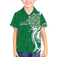 Personalised Liahona - Saineha High School Family Matching Off Shoulder Maxi Dress and Hawaiian Shirt Tongan Ngatu Pattern LT14 Son's Shirt Green - Polynesian Pride