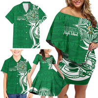 Personalised Liahona - Saineha High School Family Matching Off Shoulder Short Dress and Hawaiian Shirt Tongan Ngatu Pattern LT14 - Polynesian Pride