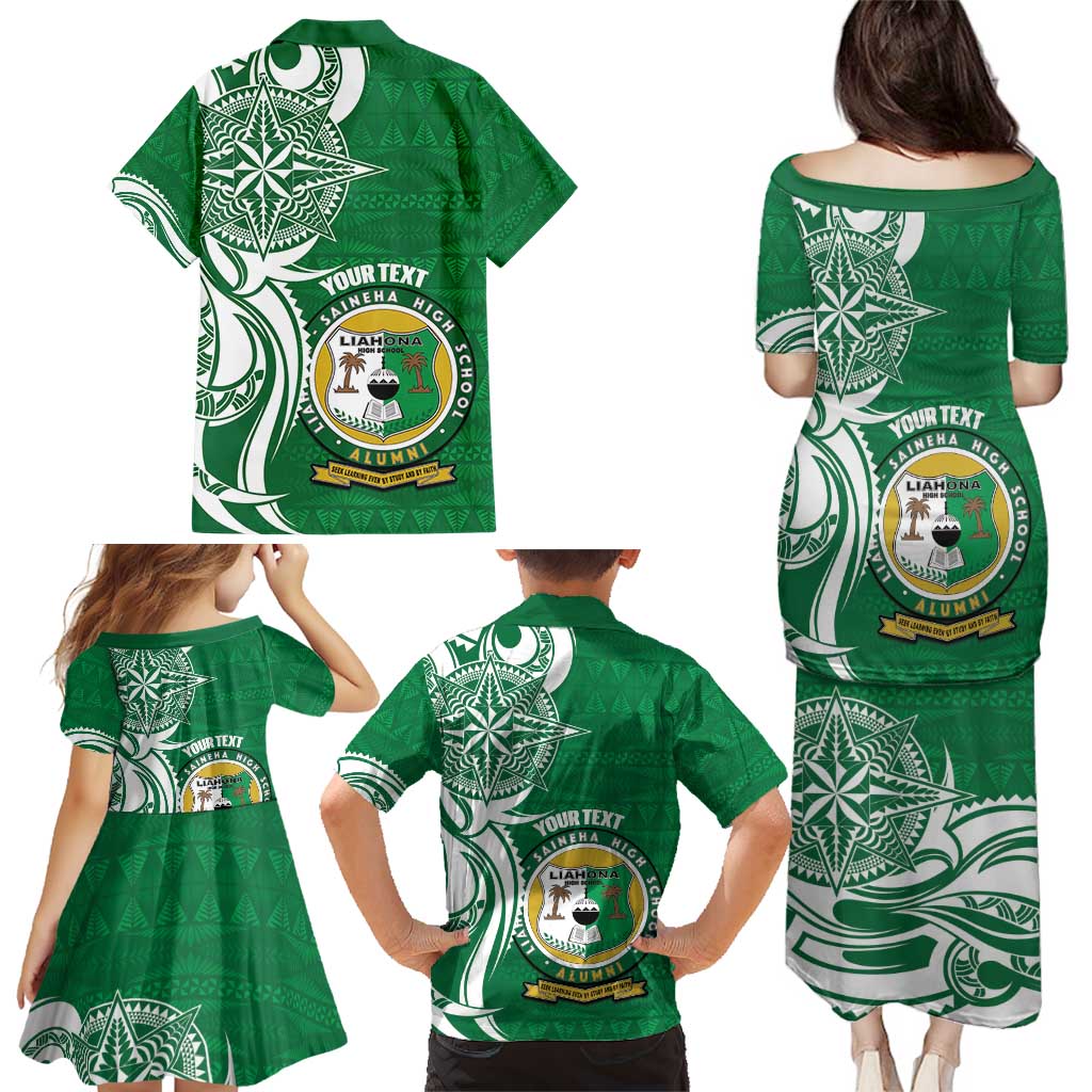 Personalised Liahona - Saineha High School Family Matching Puletasi and Hawaiian Shirt Tongan Ngatu Pattern LT14 - Polynesian Pride