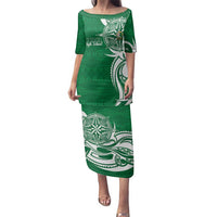 Personalised Liahona - Saineha High School Family Matching Puletasi and Hawaiian Shirt Tongan Ngatu Pattern LT14 Mom's Dress Green - Polynesian Pride