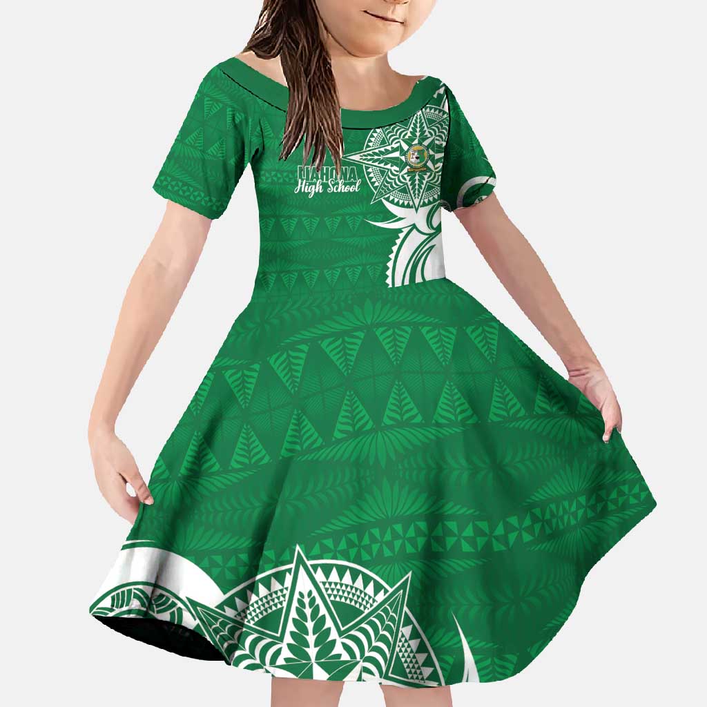 Personalised Liahona - Saineha High School Family Matching Short Sleeve Bodycon Dress and Hawaiian Shirt Tongan Ngatu Pattern LT14 Daughter's Dress Green - Polynesian Pride