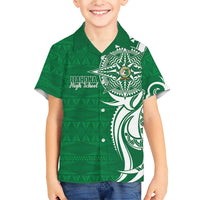Personalised Liahona - Saineha High School Family Matching Short Sleeve Bodycon Dress and Hawaiian Shirt Tongan Ngatu Pattern LT14 Son's Shirt Green - Polynesian Pride