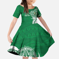 Personalised Liahona - Saineha High School Family Matching Tank Maxi Dress and Hawaiian Shirt Tongan Ngatu Pattern LT14 Daughter's Dress Green - Polynesian Pride