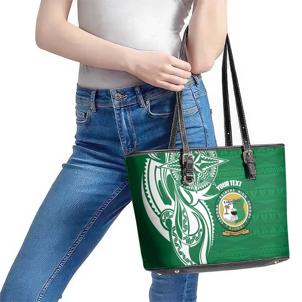Personalised Liahona - Saineha High School Leather Tote Bag Tongan Ngatu Pattern - Polynesian Pride