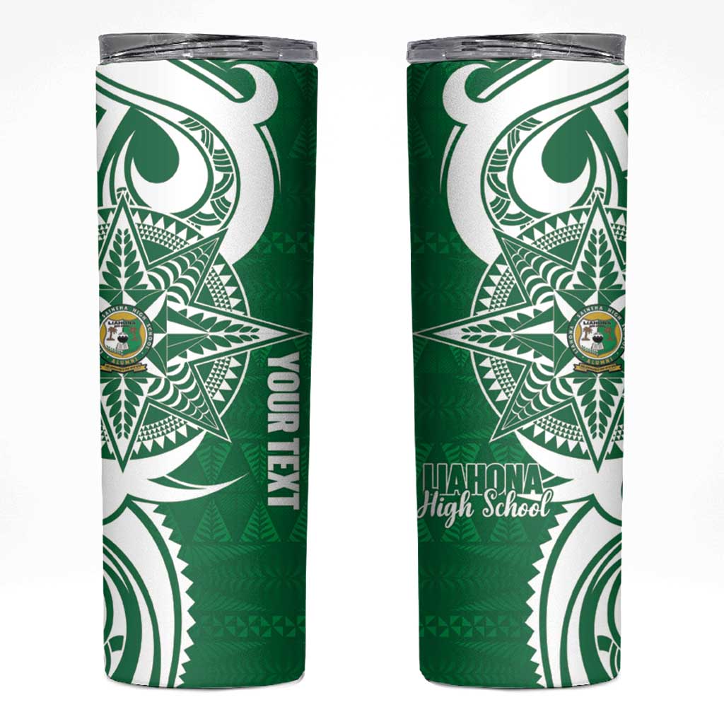 Personalised Liahona - Saineha High School Skinny Tumbler Tongan Ngatu Pattern LT14 Green - Polynesian Pride