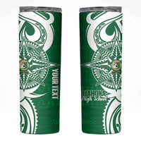 Personalised Liahona - Saineha High School Skinny Tumbler Tongan Ngatu Pattern LT14 Green - Polynesian Pride