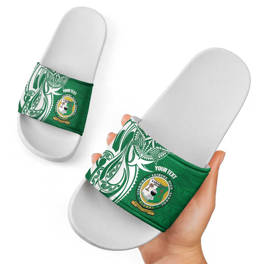 Personalised Liahona - Saineha High School Slide Sandals Tongan Ngatu Pattern - Polynesian Pride