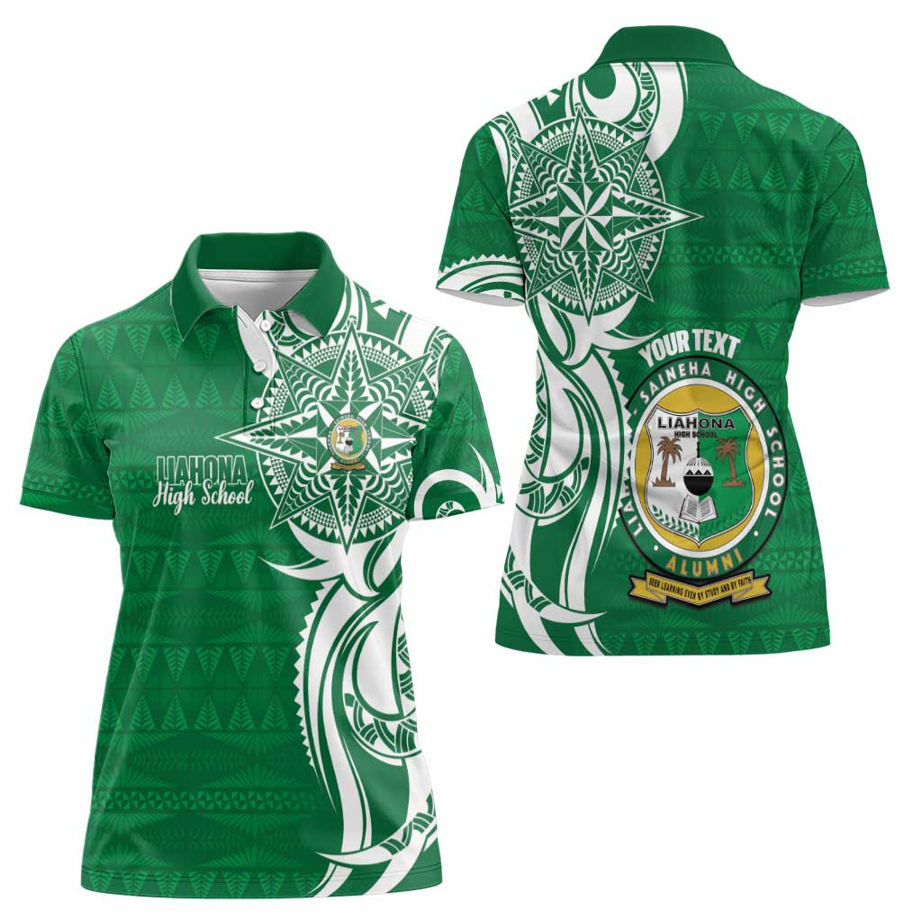 Personalised Liahona - Saineha High School Women Polo Shirt Tongan Ngatu Pattern - Polynesian Pride