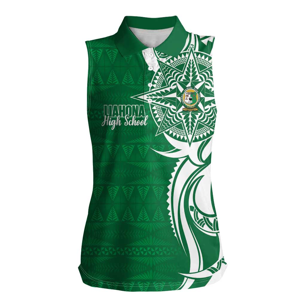 Personalised Liahona - Saineha High School Women Sleeveless Polo Shirt Tongan Ngatu Pattern LT14 Female Green - Polynesian Pride