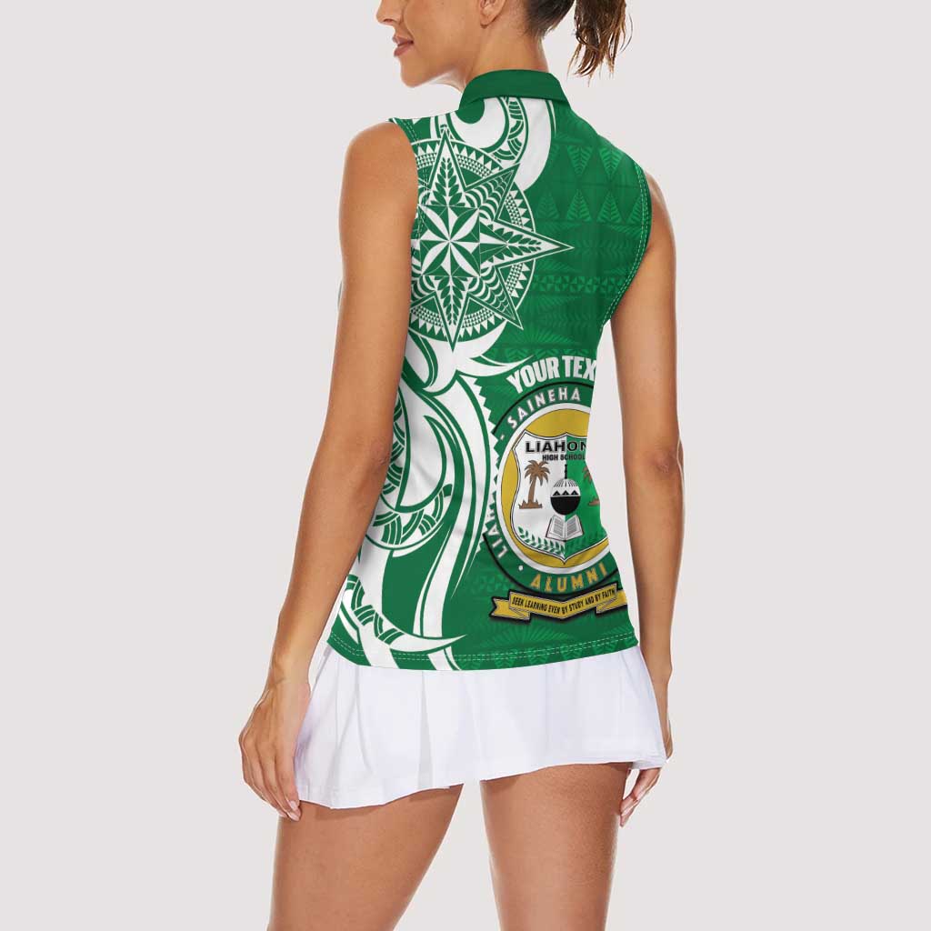 Personalised Liahona - Saineha High School Women Sleeveless Polo Shirt Tongan Ngatu Pattern LT14 - Polynesian Pride