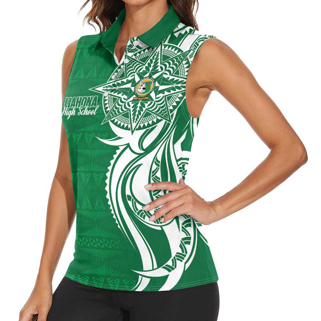 Personalised Liahona - Saineha High School Women Sleeveless Polo Shirt Tongan Ngatu Pattern LT14 - Polynesian Pride