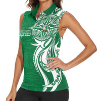 Personalised Liahona - Saineha High School Women Sleeveless Polo Shirt Tongan Ngatu Pattern LT14 - Polynesian Pride