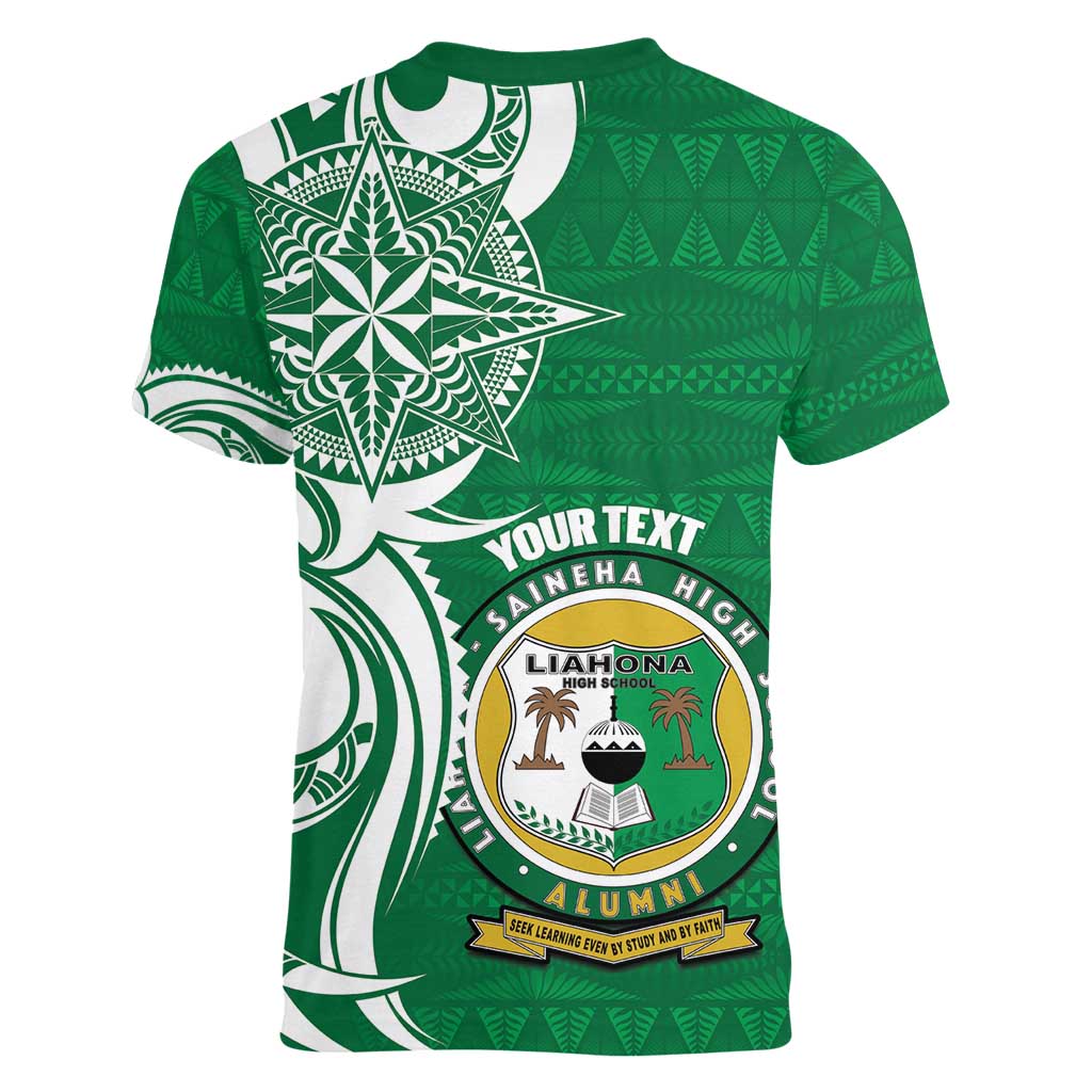 Personalised Liahona - Saineha High School Women V-Neck T-Shirt Tongan Ngatu Pattern LT14 - Polynesian Pride