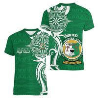 Personalised Liahona - Saineha High School Women V-Neck T-Shirt Tongan Ngatu Pattern LT14 - Polynesian Pride