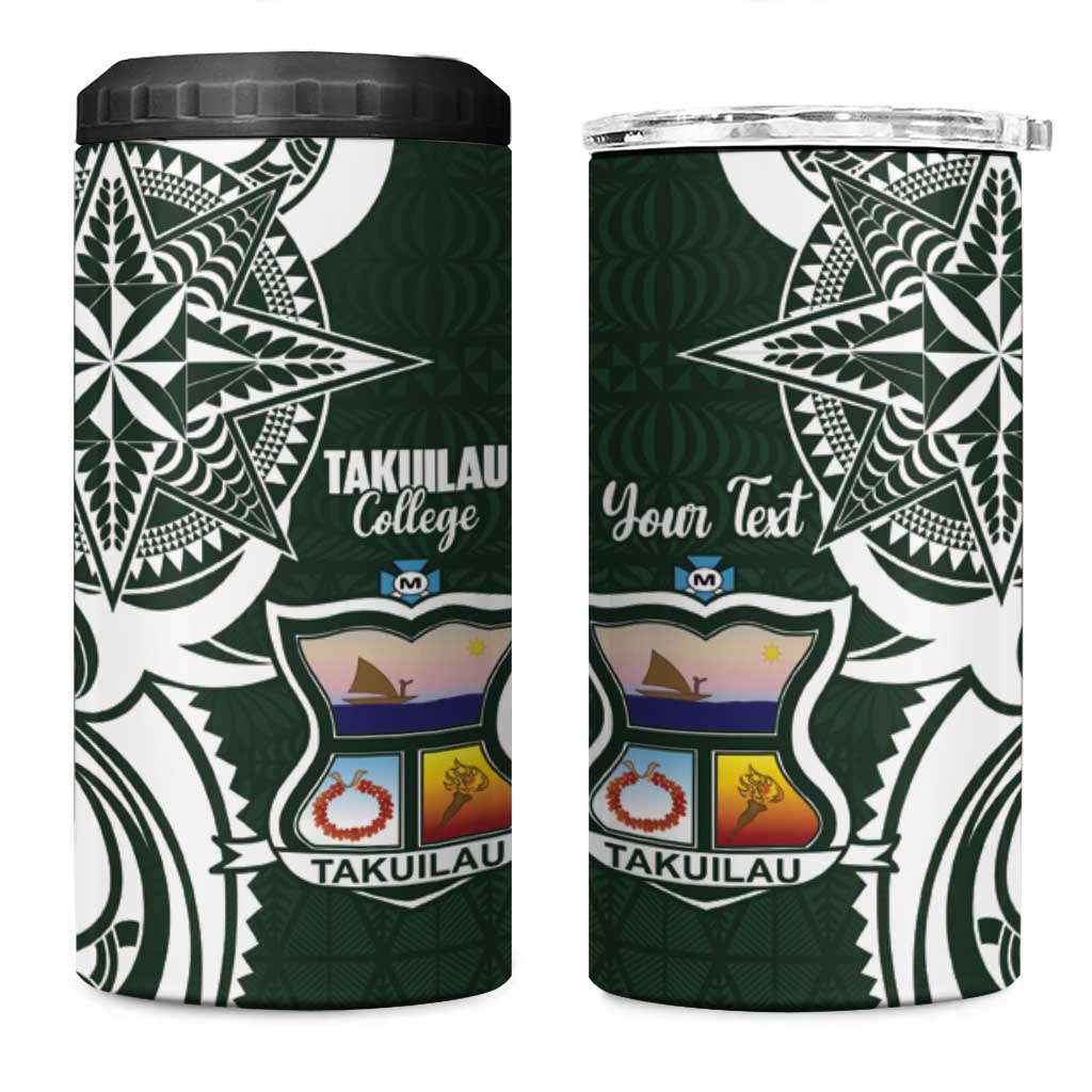 Personalised Tonga Takuilau College 4 in 1 Can Cooler Tumbler Est 1975 Tongan Ngatu Pattern LT14 One Size: 16 oz Green - Polynesian Pride